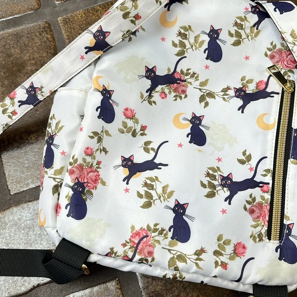 Sailor Moon White Multicolor Luna Floral Print Mini Backpack